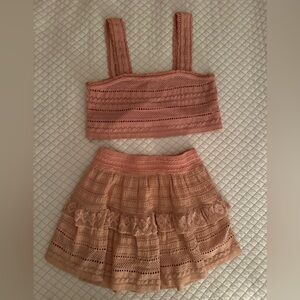 Aerie set/outfit Crochet/lace/ruffle Mini Skirt and top. Vintage Pink